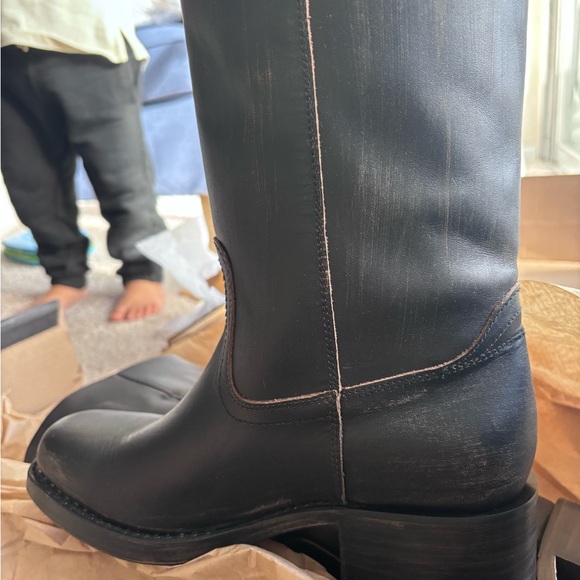 Frye Black Leather Mid-Calf Campus Heeled Boots - Picture 4 of 7